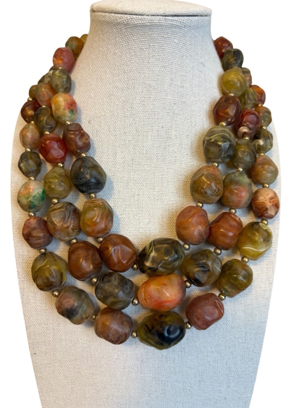 Vintage Coro Necklace Beaded Three Strand Gold Tone